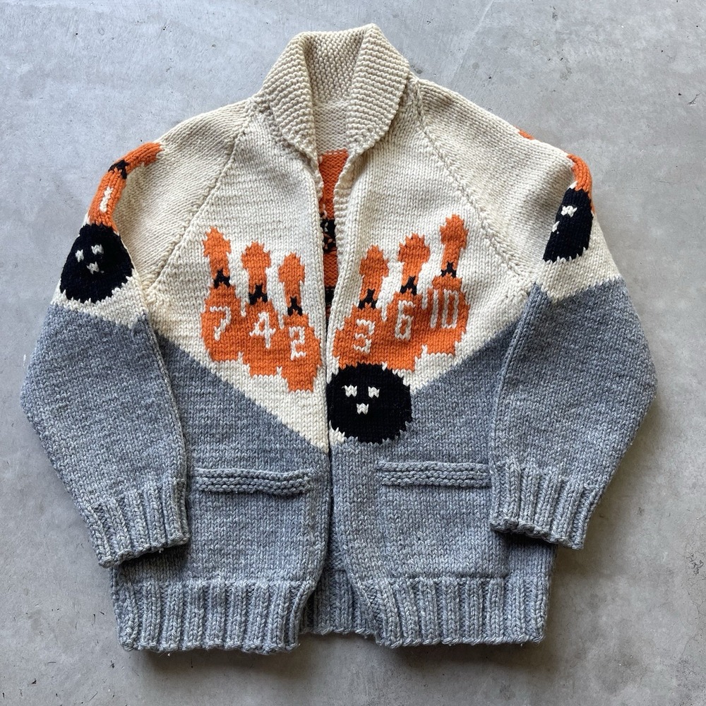 MARY MAXIM 50s 60s Cowichan Knit Jumper Bowling Wool Cardigan Shawl Sweater
